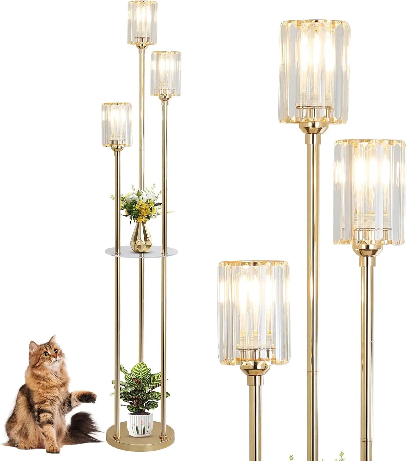 Crystal Floor Lamp With Shelves Rechargeable Battery Powered