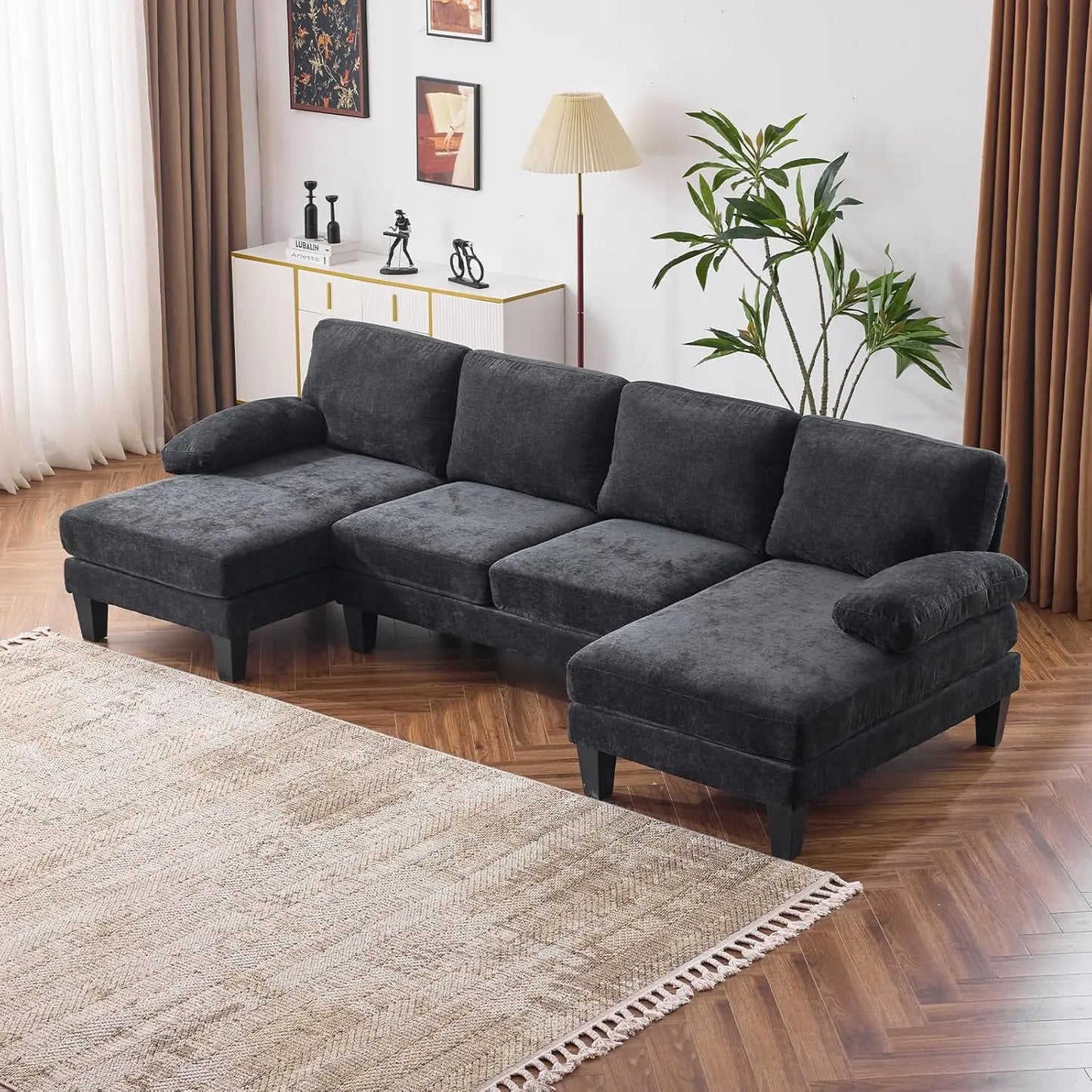 110" Sectional Couches for Living Room 4-Seat Sofa Set with Chenille Fabric