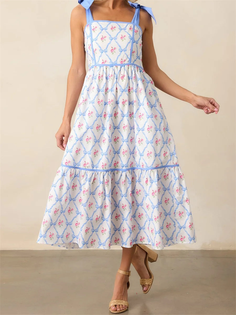 Women s Elegant V-Neck Maxi Dress with Ruffle Sleeves and Belted Waist -