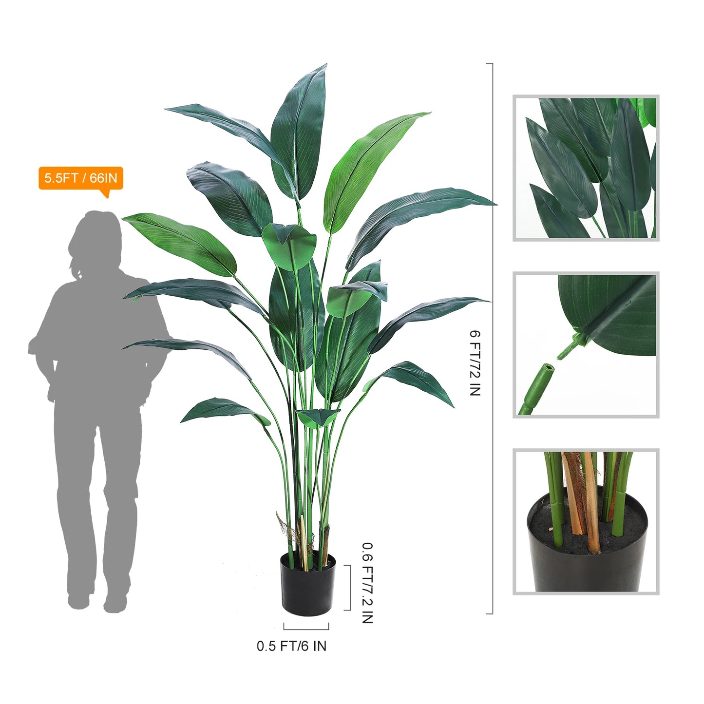 Artificial Bird of Paradise Plant 6FT(72in)/7FT(84IN) Fake Palm Tree for Indoor Outdoor Modern Decor