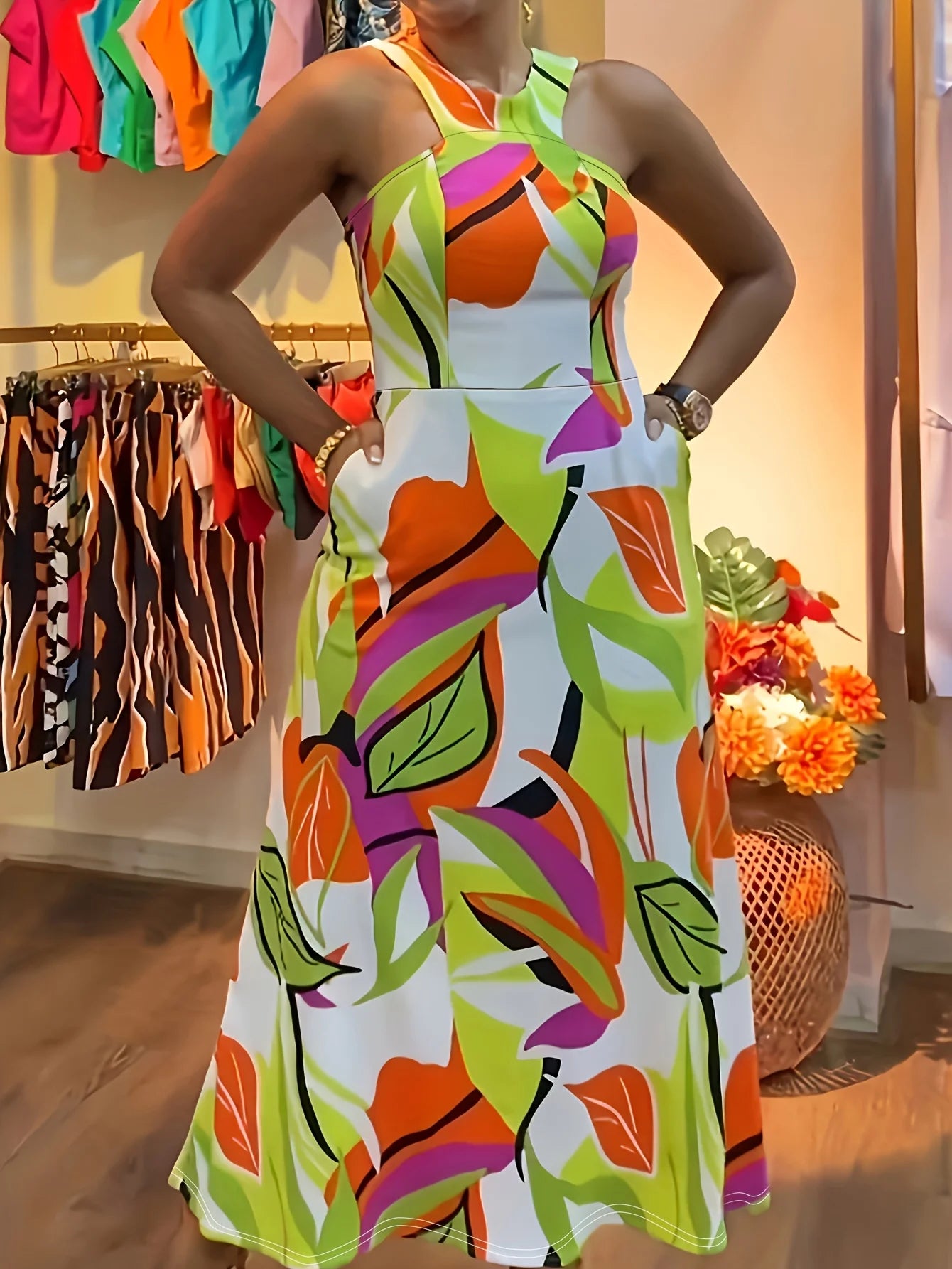 Casual and Elegant Vacation Minimalist Mixed Print Suspender Dress