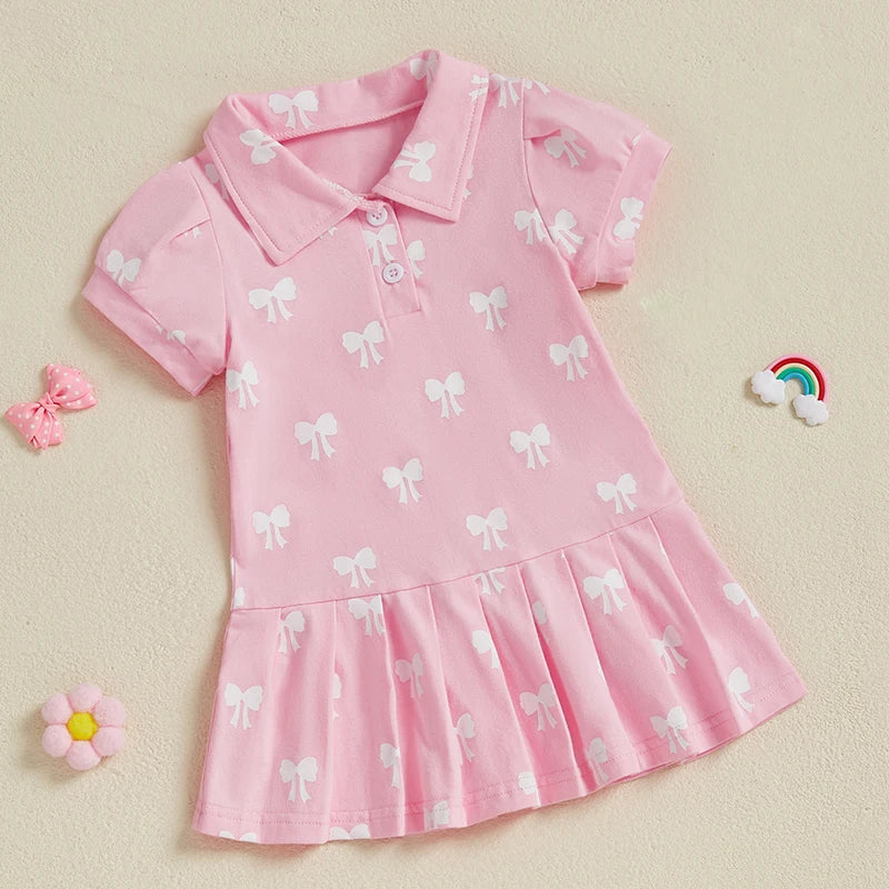 Cute Baby Girl Dress with Short Sleeves and Lapel Collar Adorable Butterfly Print