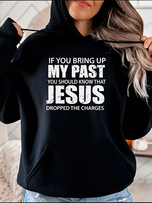 【Christmas】Jesus Dropped the Charges Print Hoodie Loose Fit Casual Style Religious Graphic,