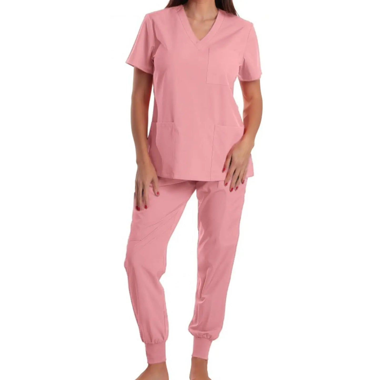 Nurse Scrub Set V Neck Short Sleeve Multicolor Jogger Pants Medical Uniform
