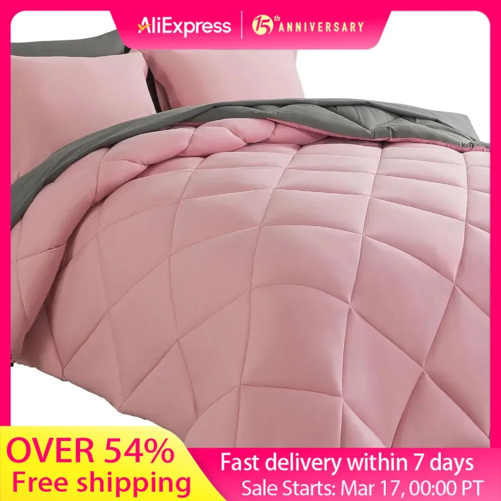 Comforter Sets 7pcs All Season Solid Down Bedding Sets with Comforter,