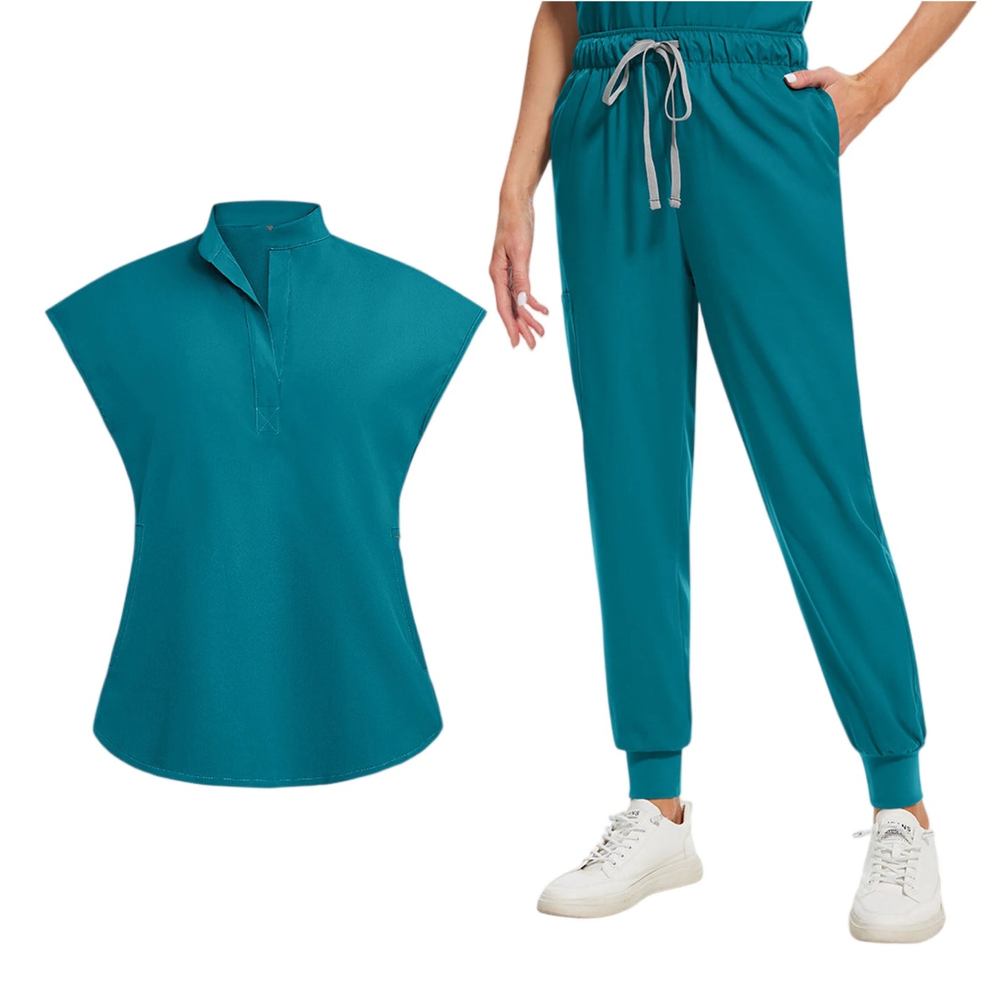 Anti-Wrinkle Professional Short Sleeve V-neck Scrubs Uniforms  Unisex  Clinical Surgical Nursing