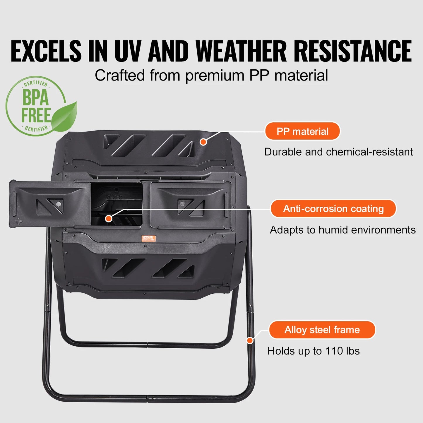 VEVOR Compost Bin 18.5/37/43-Gal Dual Chamber Composting Tumbler