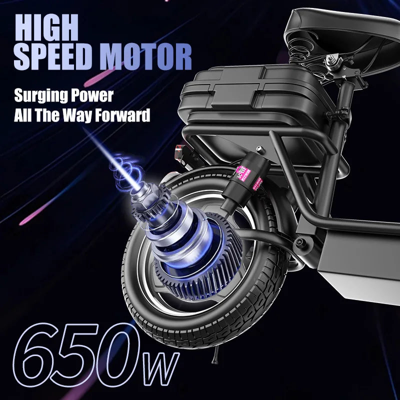 Folding electric scooter with trunk, 500W motor (peak 650W), 48V15AH, 20MPH,