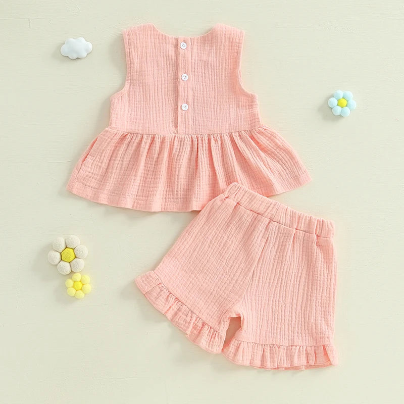 2024-12-24 Lioraitiin Toddler Baby Girl Summer Clothes Solid Color Bow Round Neck