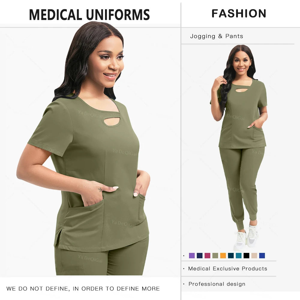 Beauty Workwear Women Medical Nurses Uniform Surgical Scrubs Set Spa Top Pants