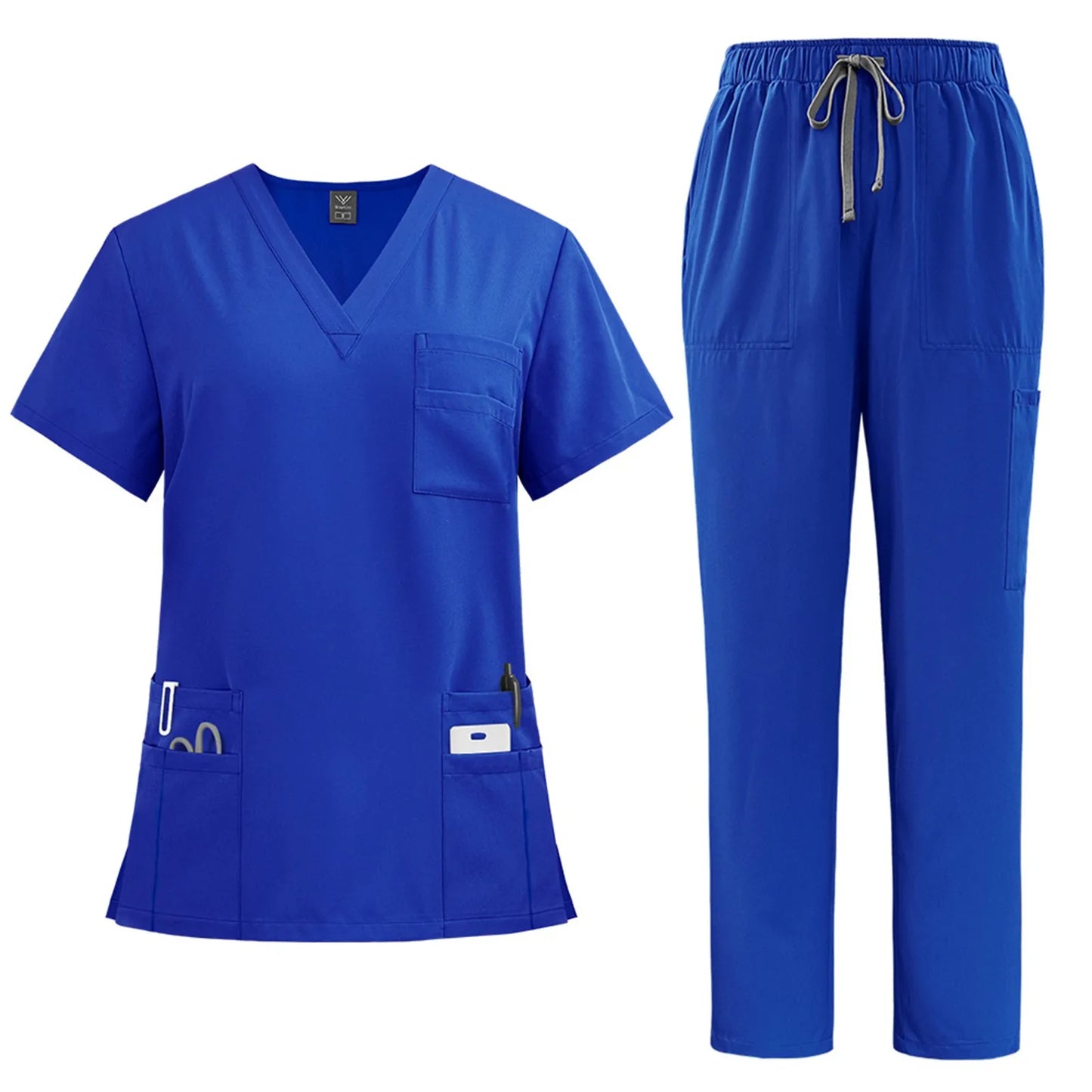Women's solid color nurse uniform quick-drying fabric v-neck short-sleeved trousers suit