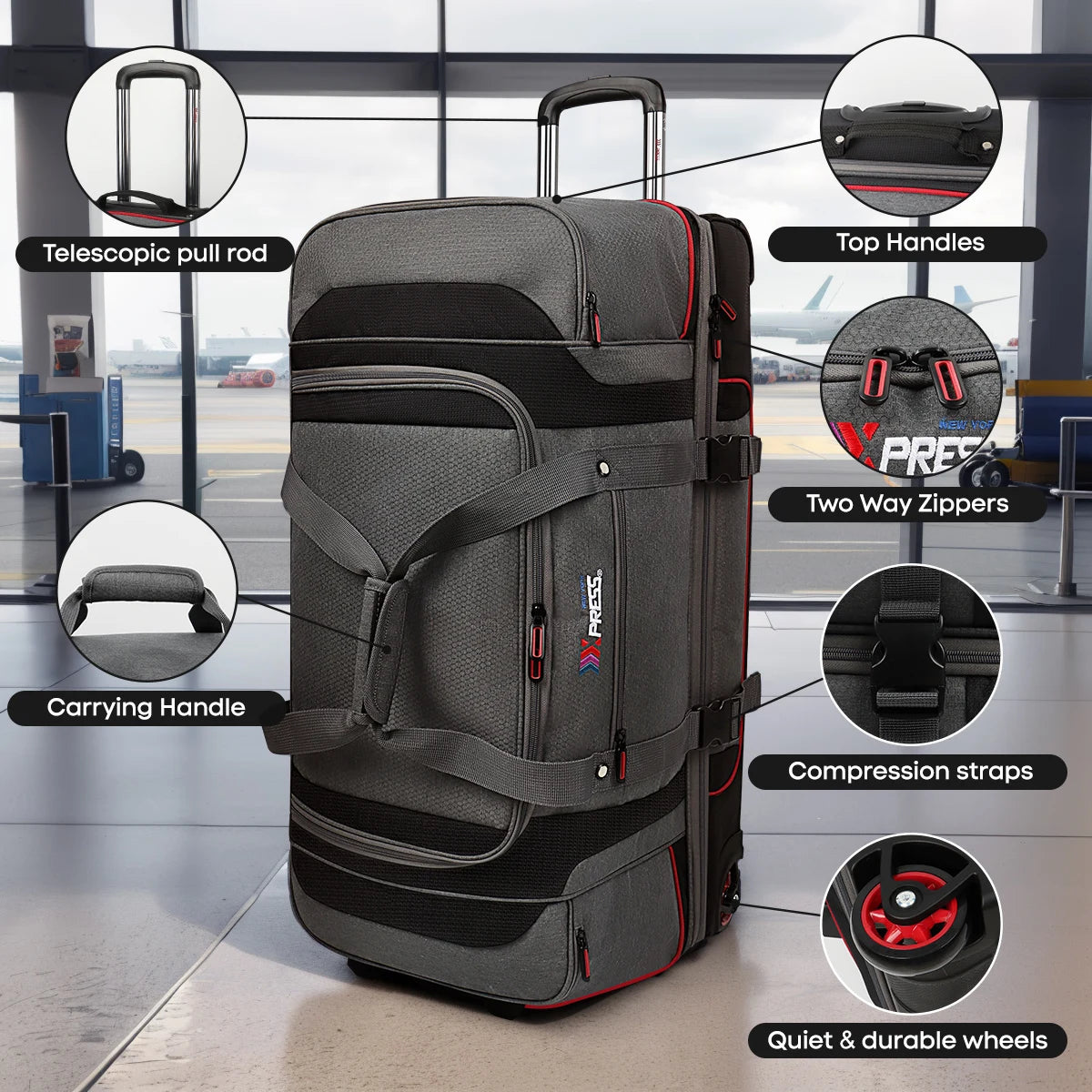 Rolling Duffel Bag With Wheels Travel Luggage Handle